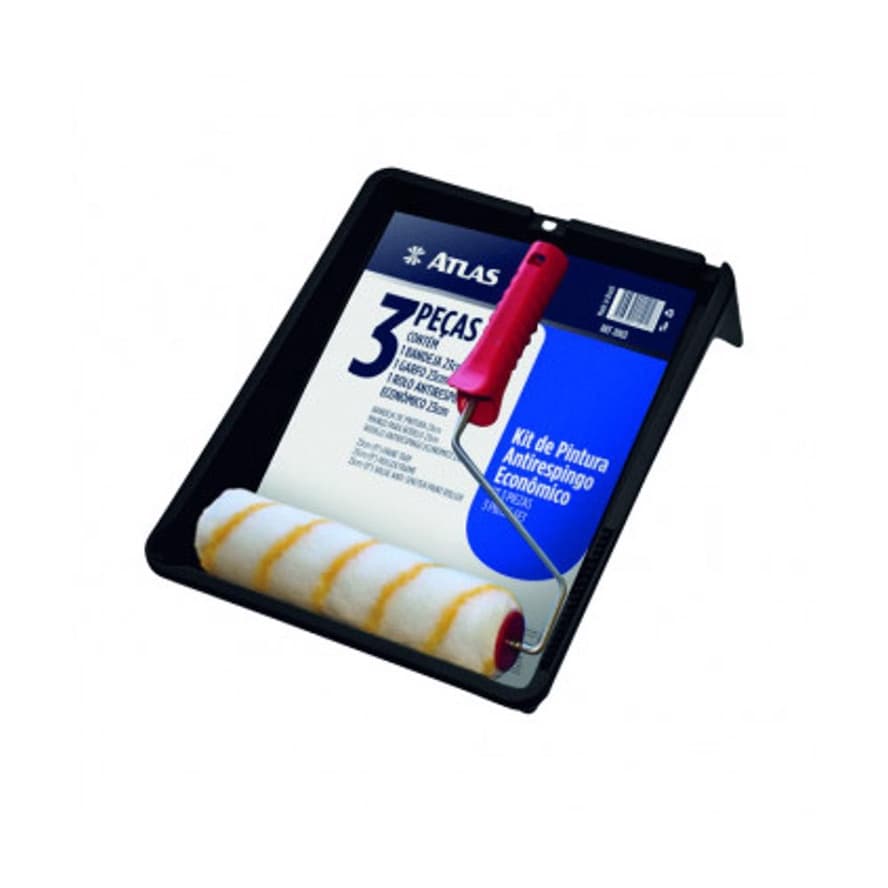 Kit Pintura com Rolo com garfo 23cm antirespingo e Bandeja 2,7 litros - Atlas - Pintura Profissional - pintor - pincel