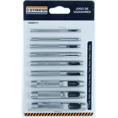Kit 9 Peças Vazador Furador Couro 2,5 a 10mm Resistente Starfer Alta Qualidade Ótima Perfuração