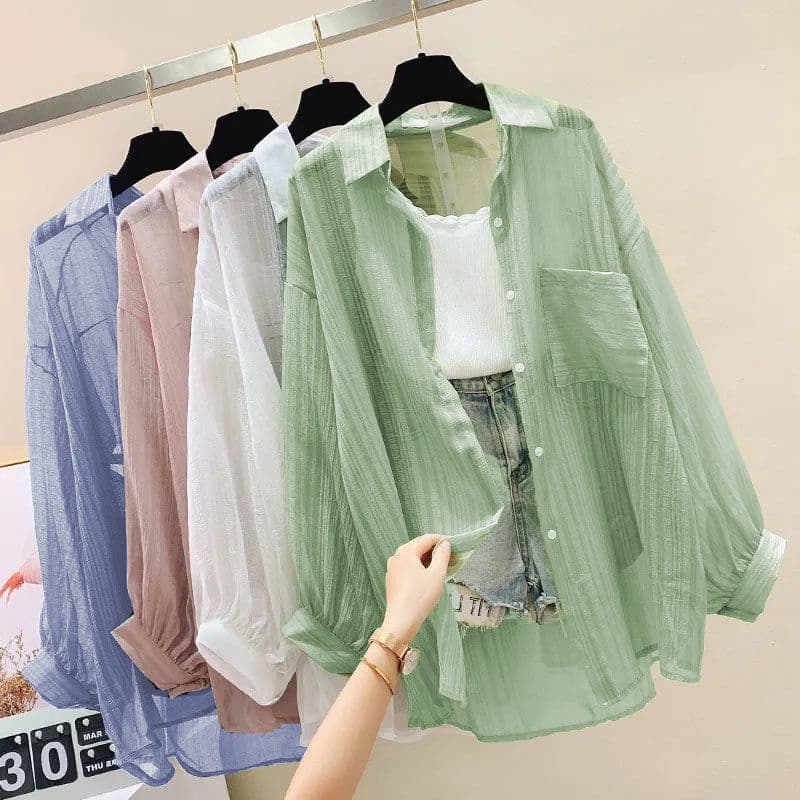Camisa chiffon Nova De Verão Feminina De Tamanho Grande Estilo Coreano Com top De Cardigã Exagerado
