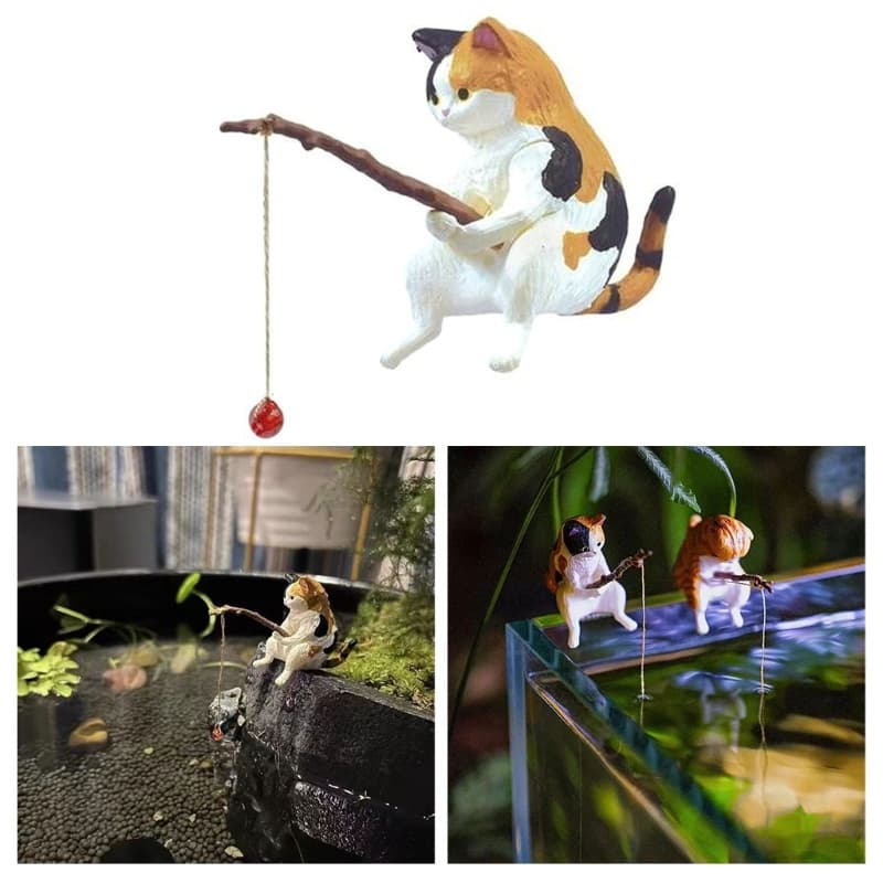 Resina Home Fishing Ornamentos Gato De Pesca Decoração Aquário Peixe Paisagismo Cartoon Estátua Mini Figurino Decorações