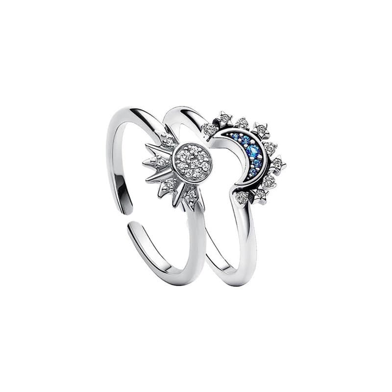 Personalidade Européia E Americana Design Minimalista Sol Lua Brilho Juntos Com Diamante Para Mulheres Anel De Abertura