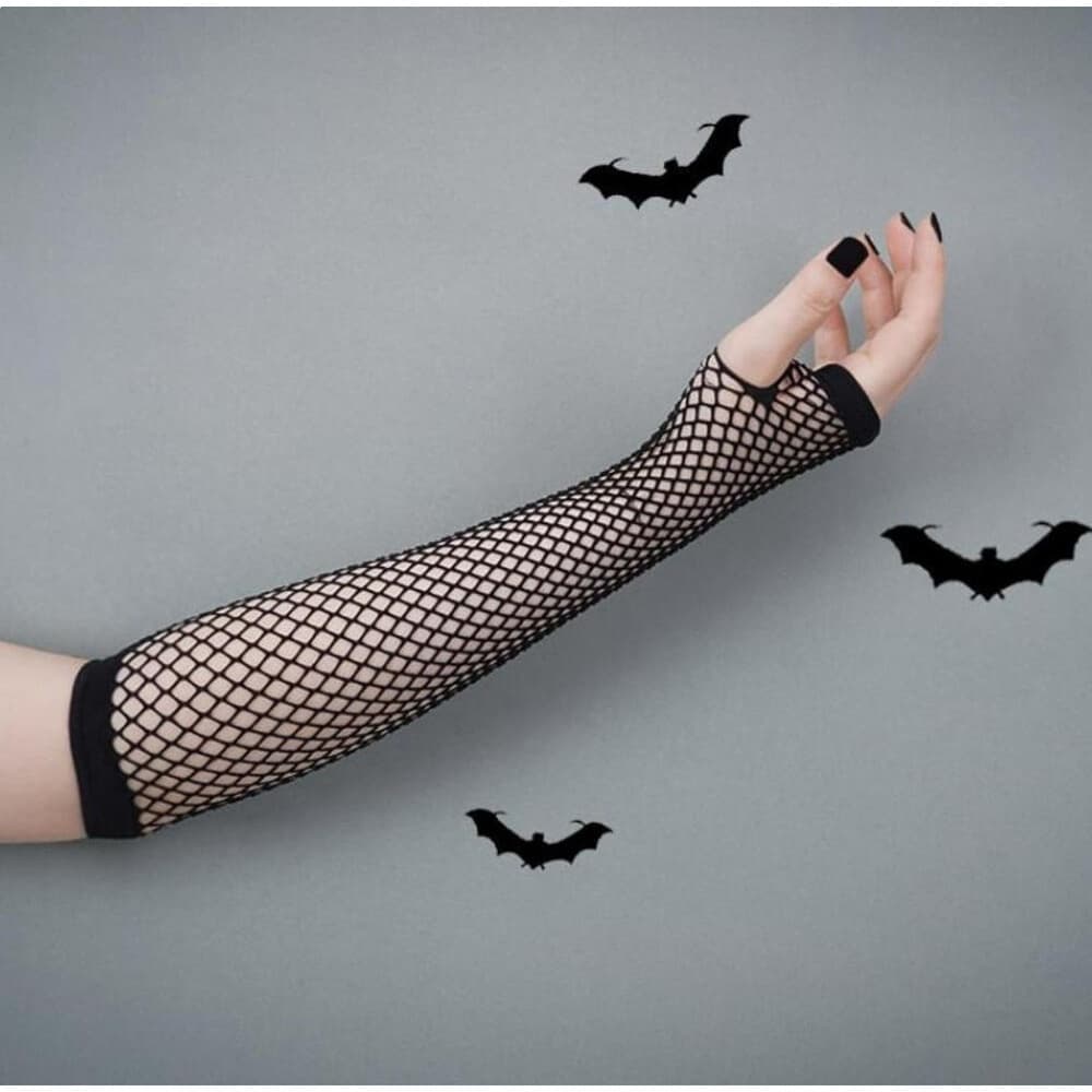 Luva Arrastão Longa Acessório Halloween Preta, Branca Ou Vermelha