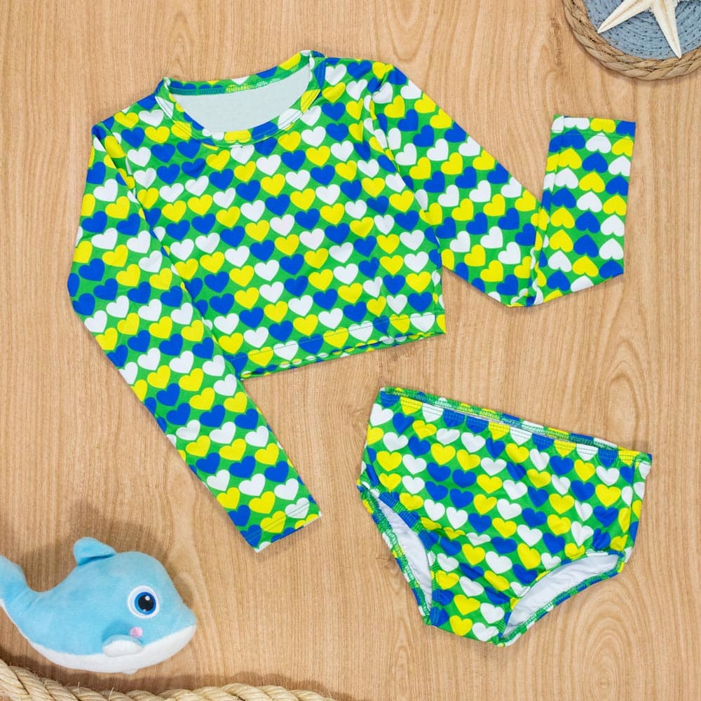 Conjunto Infantil Biquíni Verde Verão com Proteção UV 4 ao 10