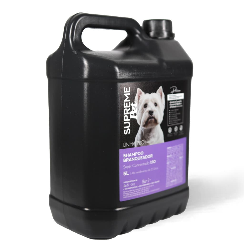 Shampoo Pet Profissional Branqueador Clareador 5L - Concentrado 1:10 Rende 55L Cachorro e Gato