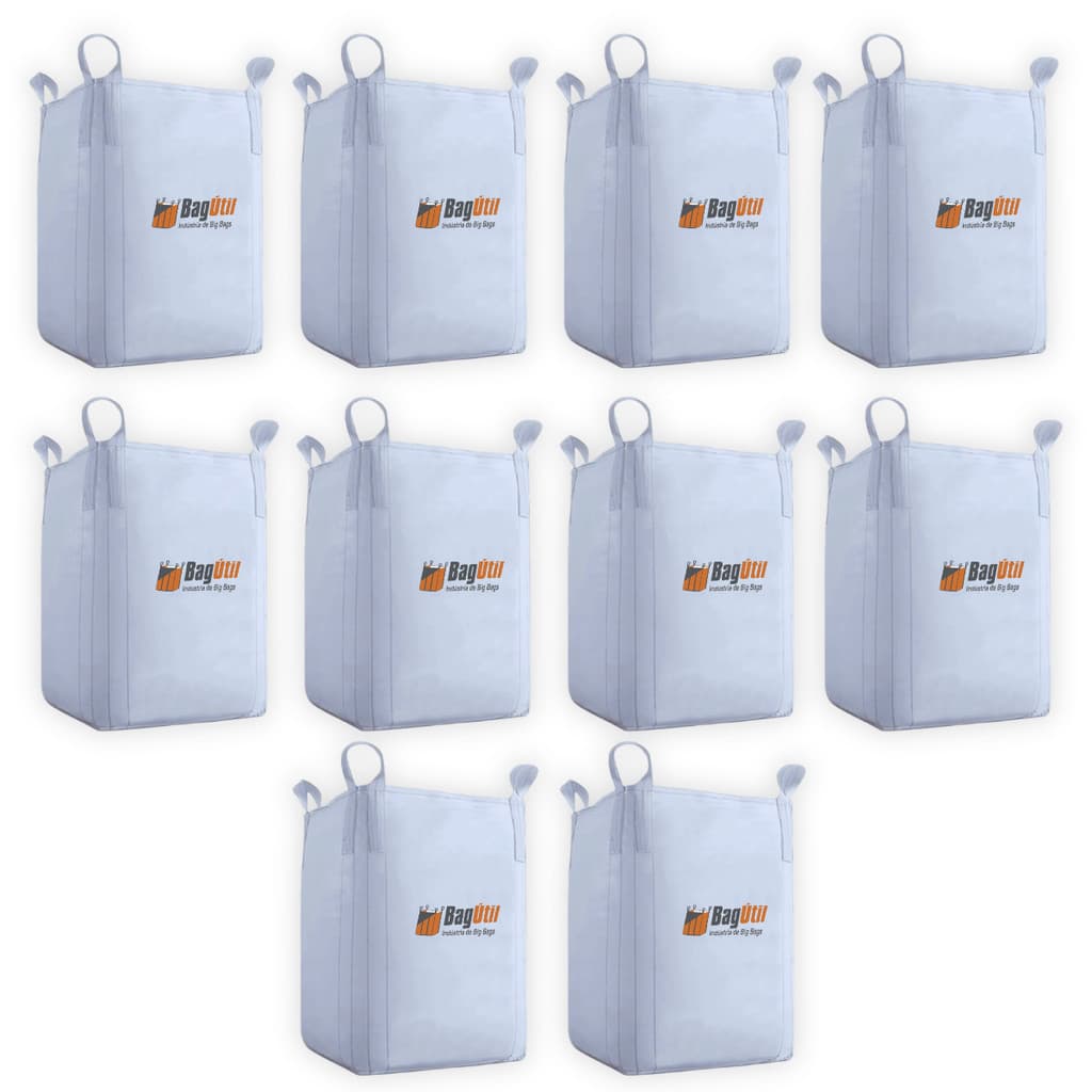 Saco Big Bag 10 unidades Reforçado Resistente 1000kg 1m³ 90x90x120 cm Reciclagem Ensacar Jardinagem