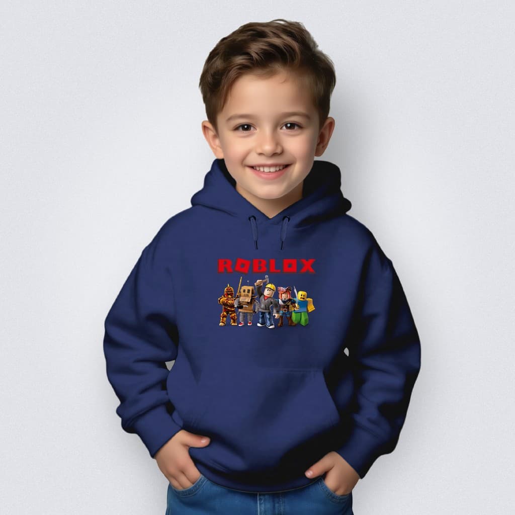 Moletom Infantil Jogo Roblox Battle Royale Game Equipe Gola Careca Bolso Canguru Com Capuz Liso