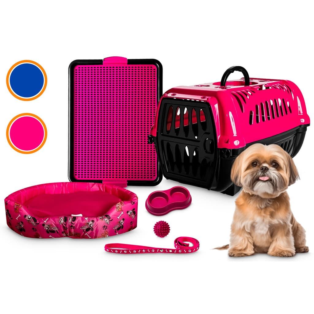 Kit Cachorro Gato Completo Caminha Lavável Comedouro Bebedouro Tapete Sanitário Caixa de Transporte