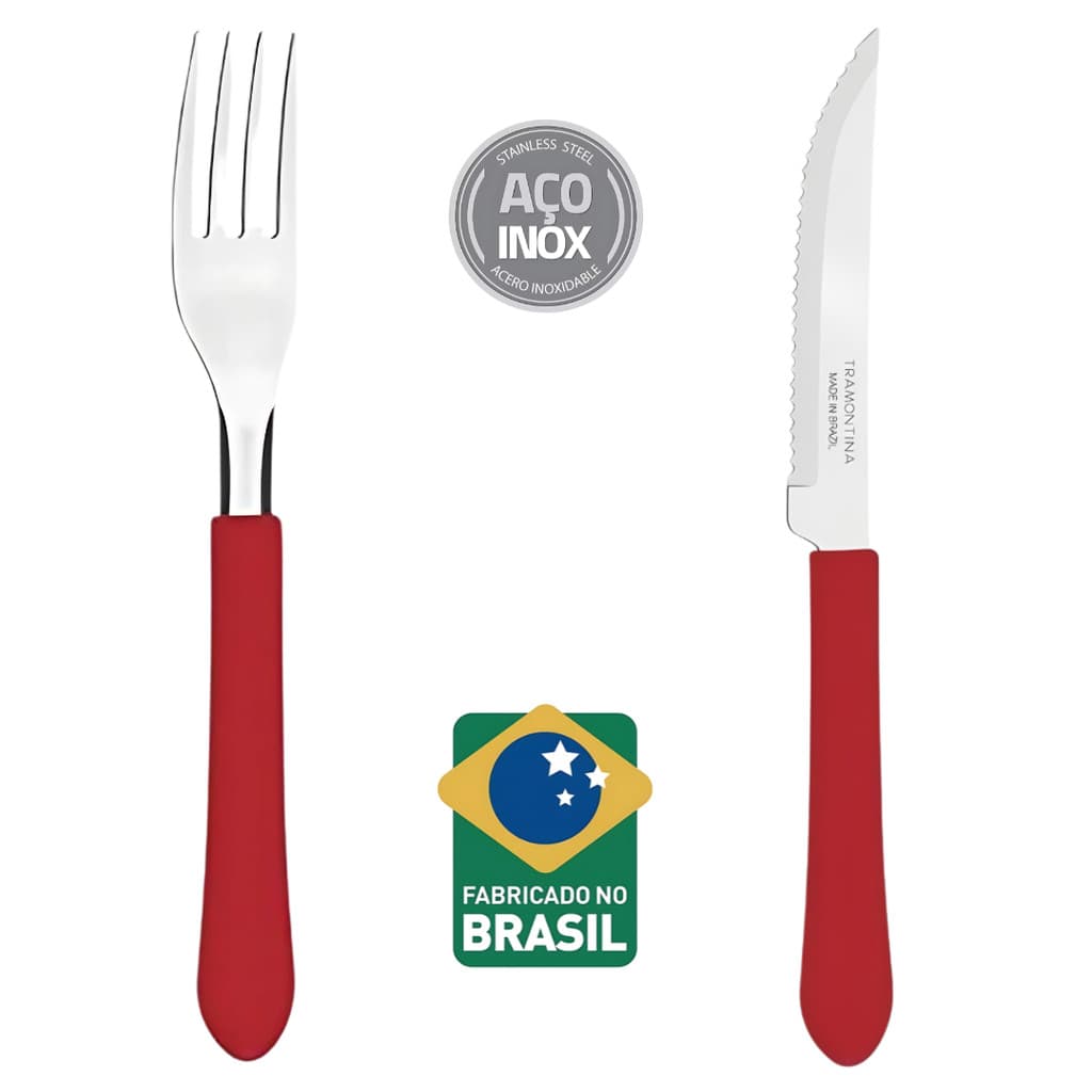 KIT RESTAURANTE 24 PEÇAS 12 GARFOS + 12 FACAS INOX LEME TRAMONTINA - VERMELHO