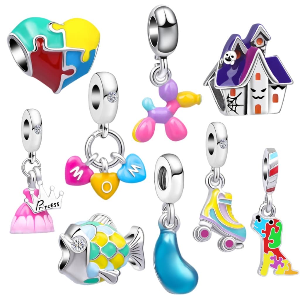 Berloque Pulseira 925 Jóias de Prata Coleção Colorida Pulseiras Feminina Pingente