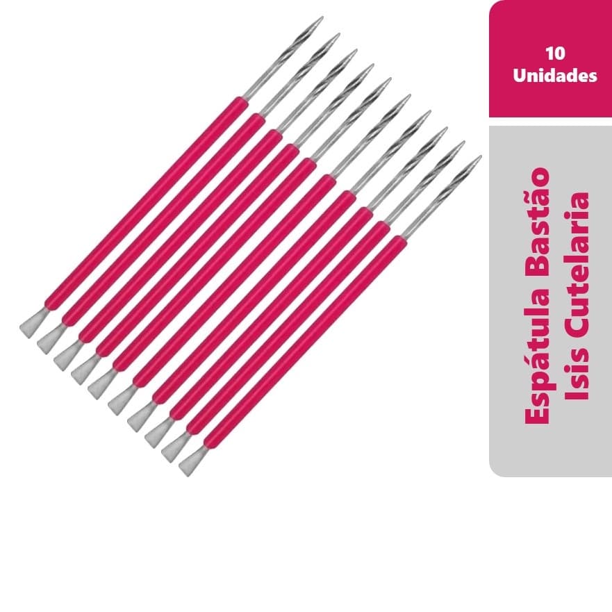 10 Espátulas Bastão ''Mista'' Unha Inox Com Silicone - Isis Cutelaria - Rosa