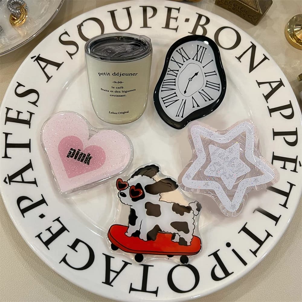 INS Glitter Cartoon Love Heart Phone Grip Tok Griptok Anel Porta-Para iPhone Relógio De Cachorro Coreano Suporte Dobrável De Presente