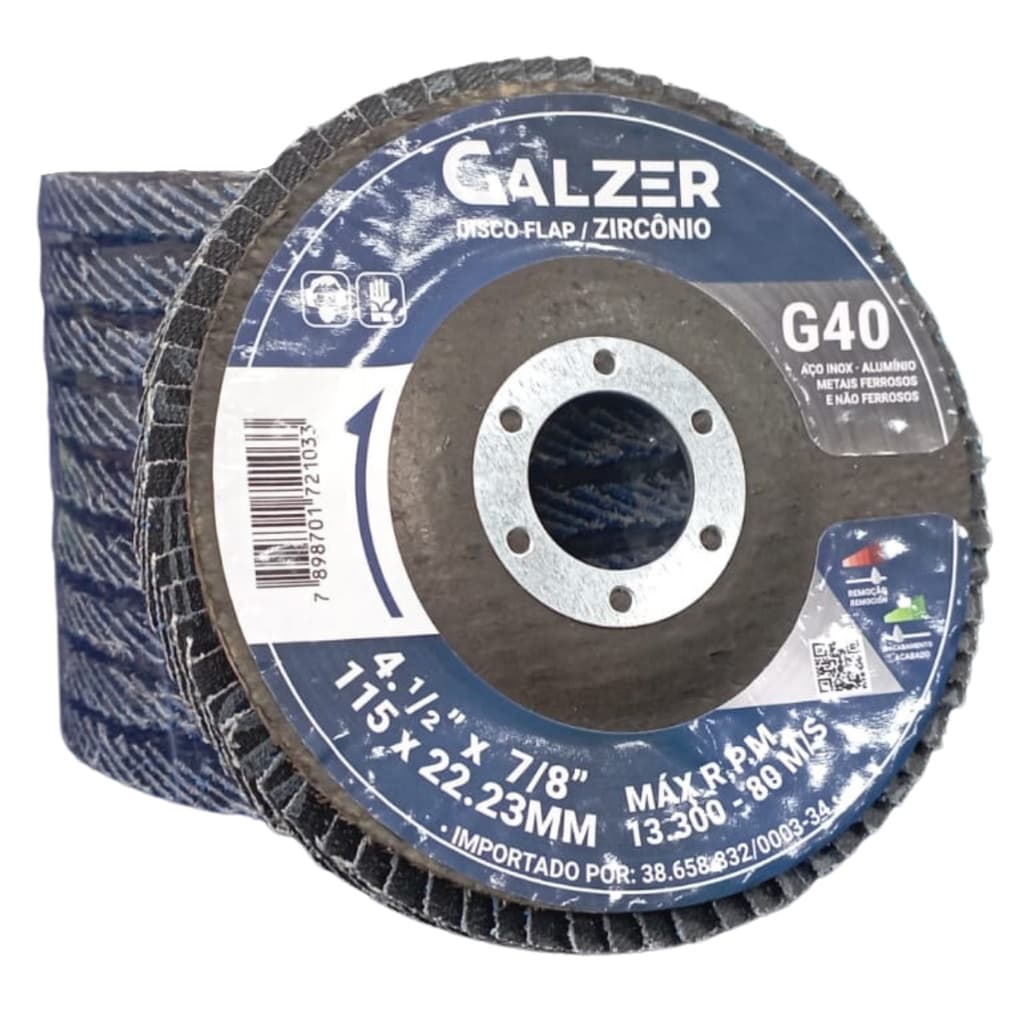 10 DISCOS FLAP ZIRCONIO AZUL 4.1/2 G40 GALZER
