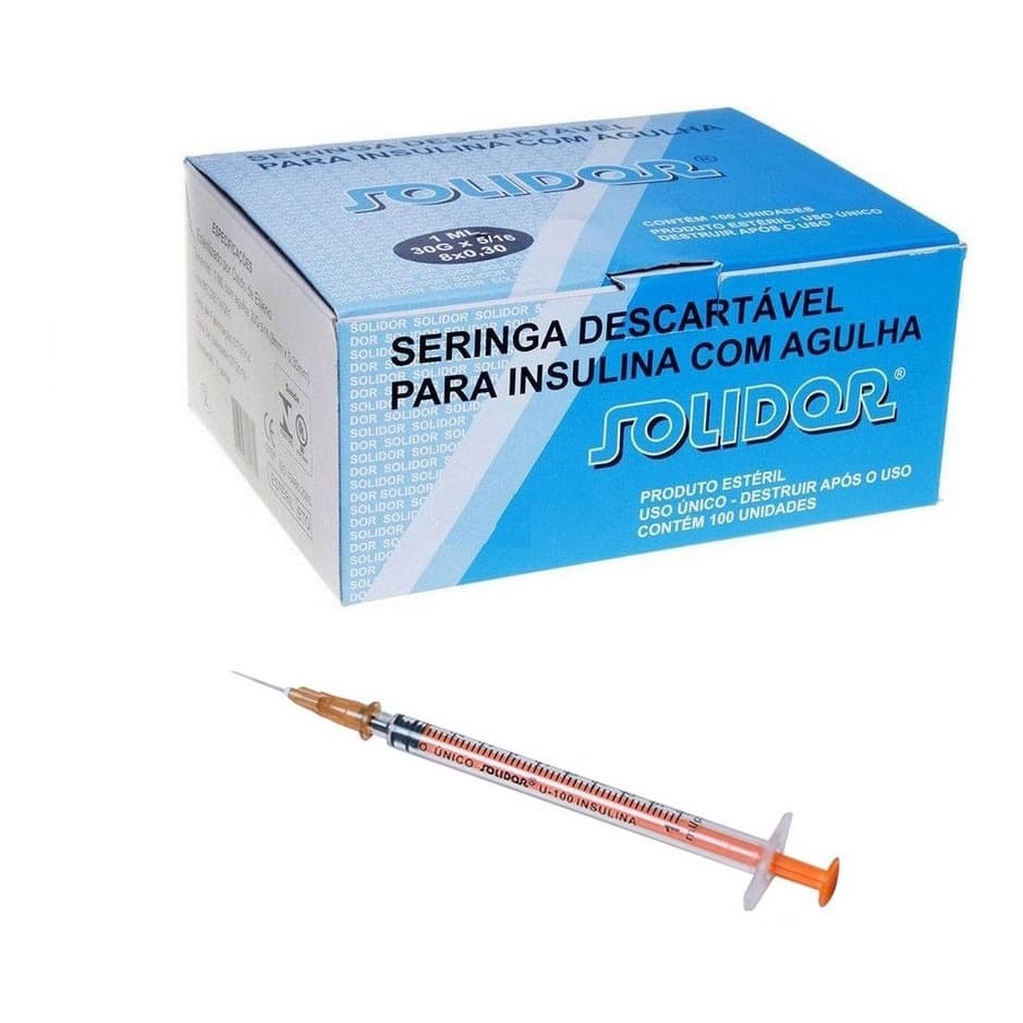 Seringa de Insulina Solidor 1 ml com agulha 13x0,33mm caixa com 100 Unidades