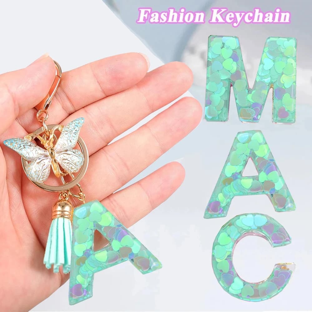 Resina Verde A-Z Porta-Chaves Gradiente Butterfly Tassel Pendant Para Mulher Bolsa Menina Carro Acessórios Chave Presente
