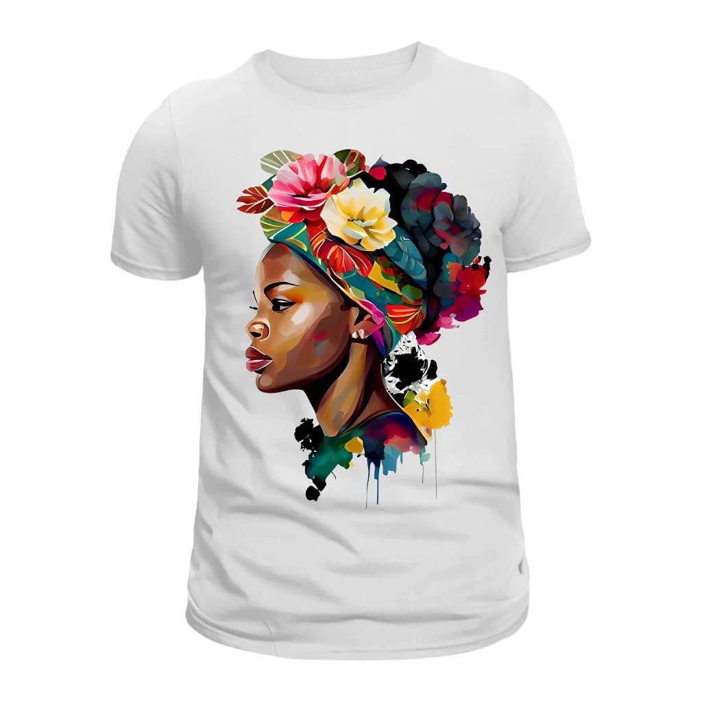 Camiseta Feminina Estilosa com Estampa de Mulher Africana – Tamanho Adulto