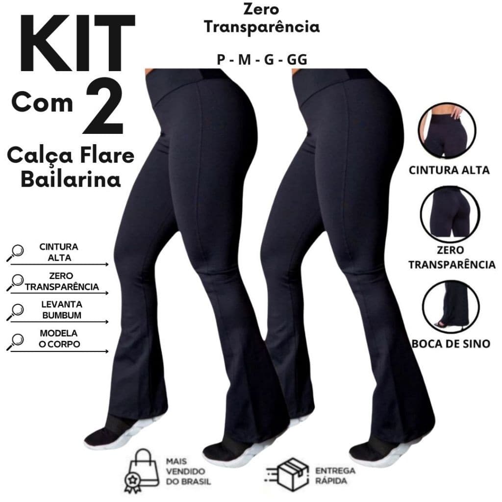 Kit C/2 Calça Legging Flare Suplex Cintura alta Leg Boca De Sino Bailarina Academia Fitness Dia a Dia