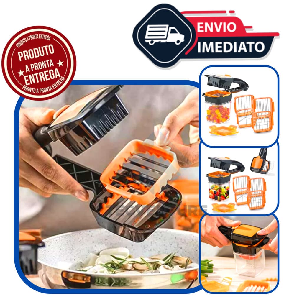 Cortador de Alimentos 5 em 1 – Fatiador Multifuncional para Frutas, Cebola e Legumes