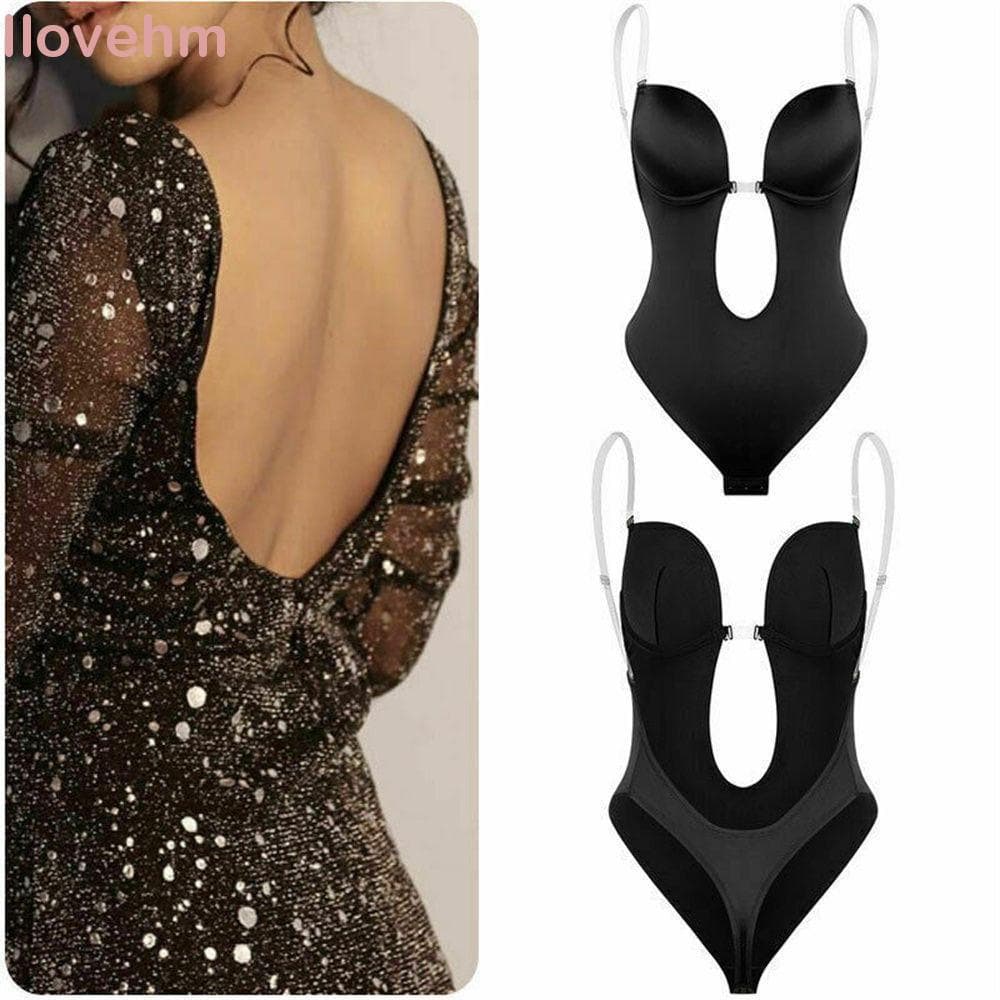 ILOVEHM Shapewear Mulheres Plunge Bras Corpo Shaper Tangas U Backless Roupa Interior Invisível Push Up Bra/Multicolor