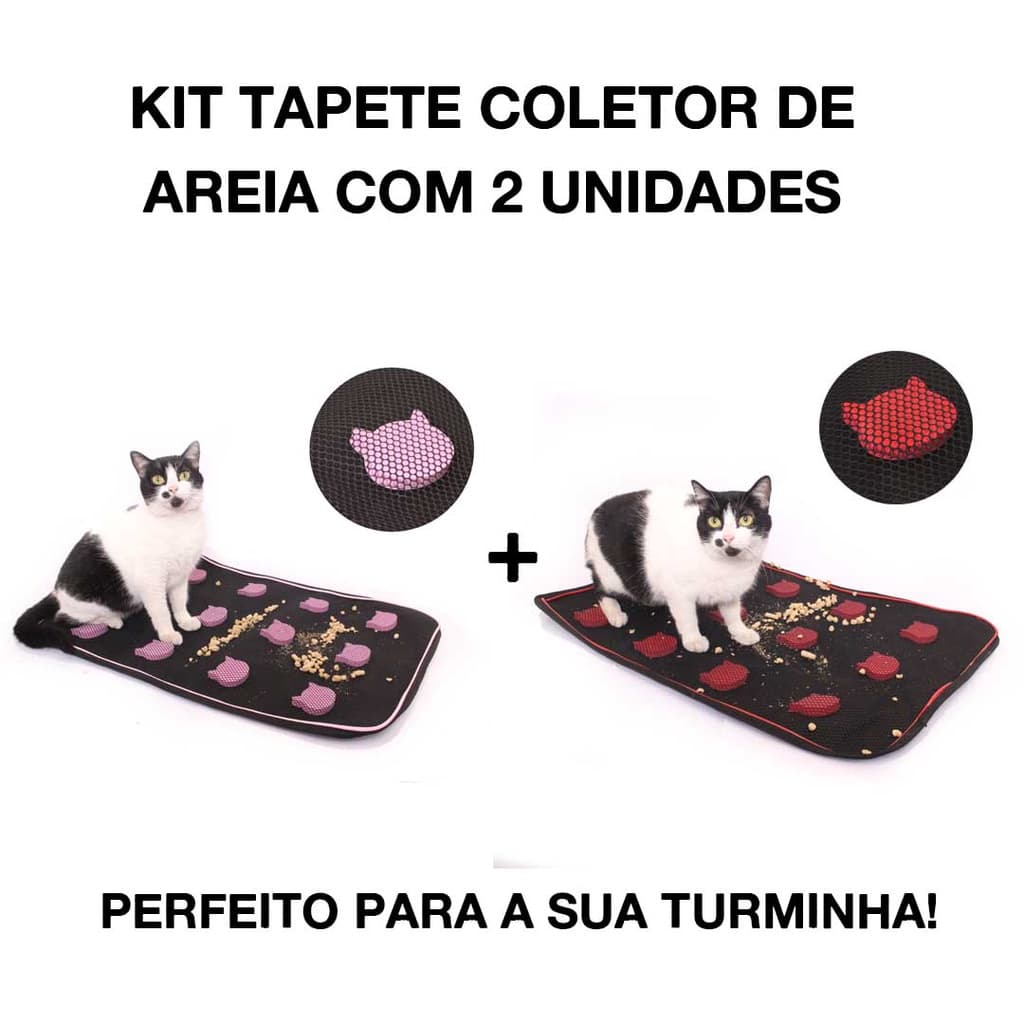 KIT COLETOR DE AREIA PARA GATOS C/ 2 UNIDADES ROSA E VERMELEHO