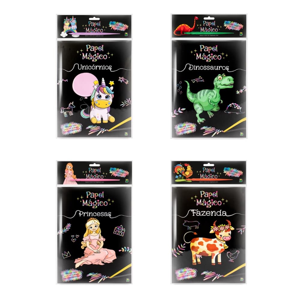 Kit 4 livros  Risque e Desenhe Raspadinha Livro Infantil Papel Mágico -