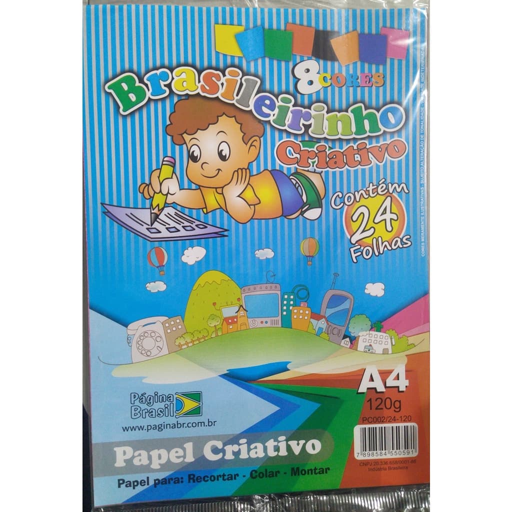 Papel Criativo Colorido 8 Cores Brasileirinho A4 120g 24fls