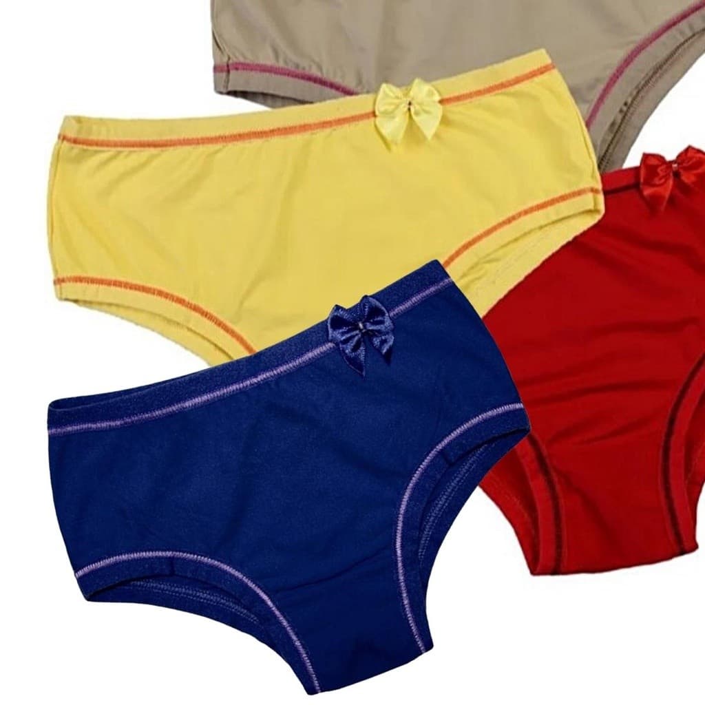 kit 10 Calcinha infantil microfibra poliamida lisa menina moça com laço na lateral