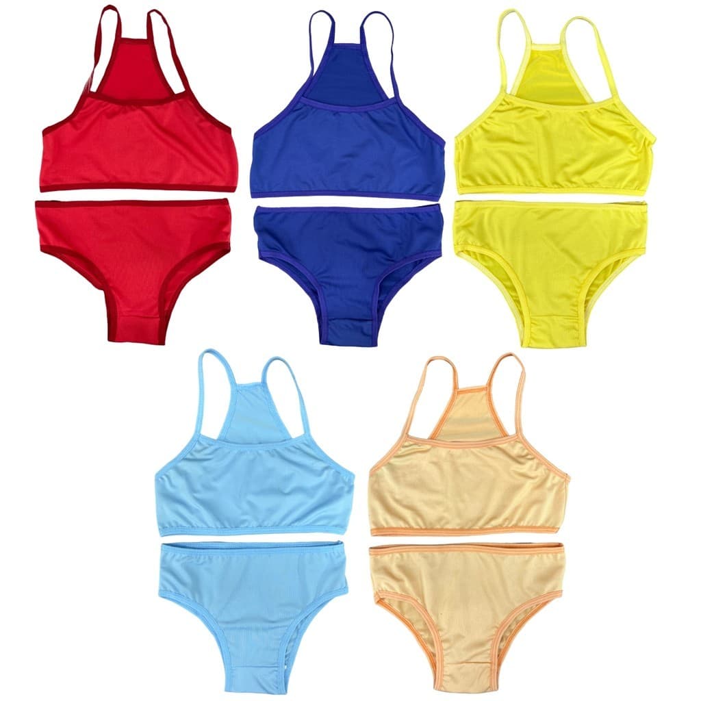 Kit 5 Conjunto Infantil Top e Calcinha Menina Nadador Biquini Juvenil Liso Escola Praia Piscina