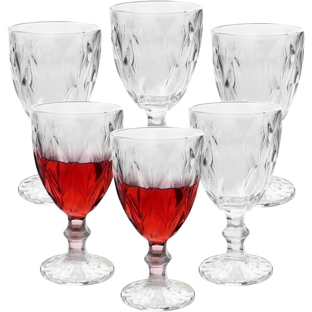Jogo com 6 Taças de Vidro Diamante 340ML – Resistentes e Elegantes para Água e Vinho