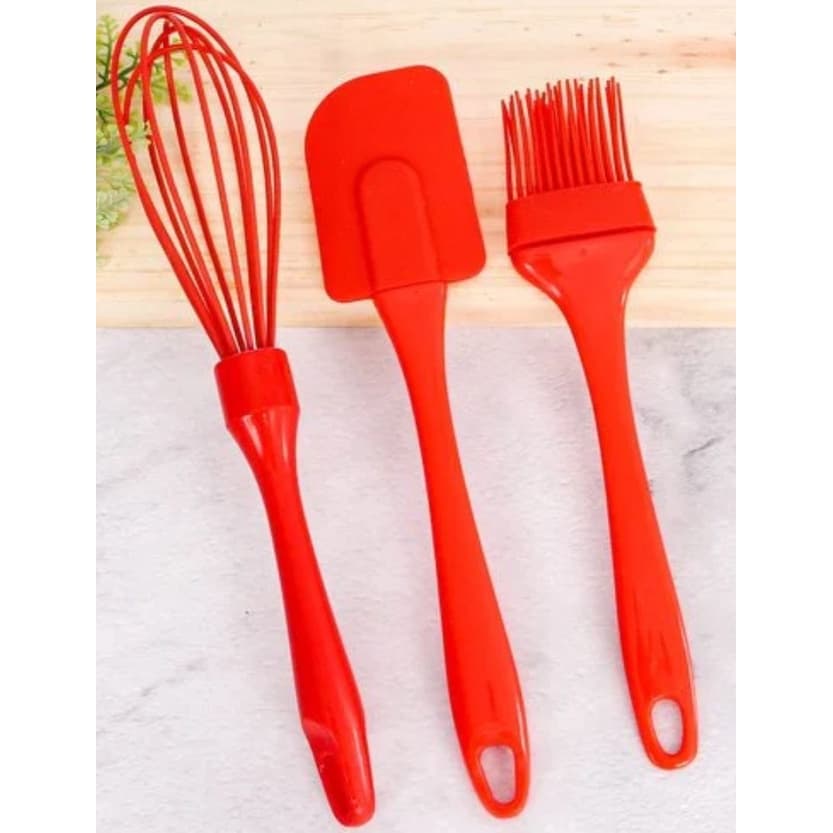 Kit Confeiteiro Utensílio de Cozinha 3 peças silicone Batedor  (Fuet), Espátula e Pincel