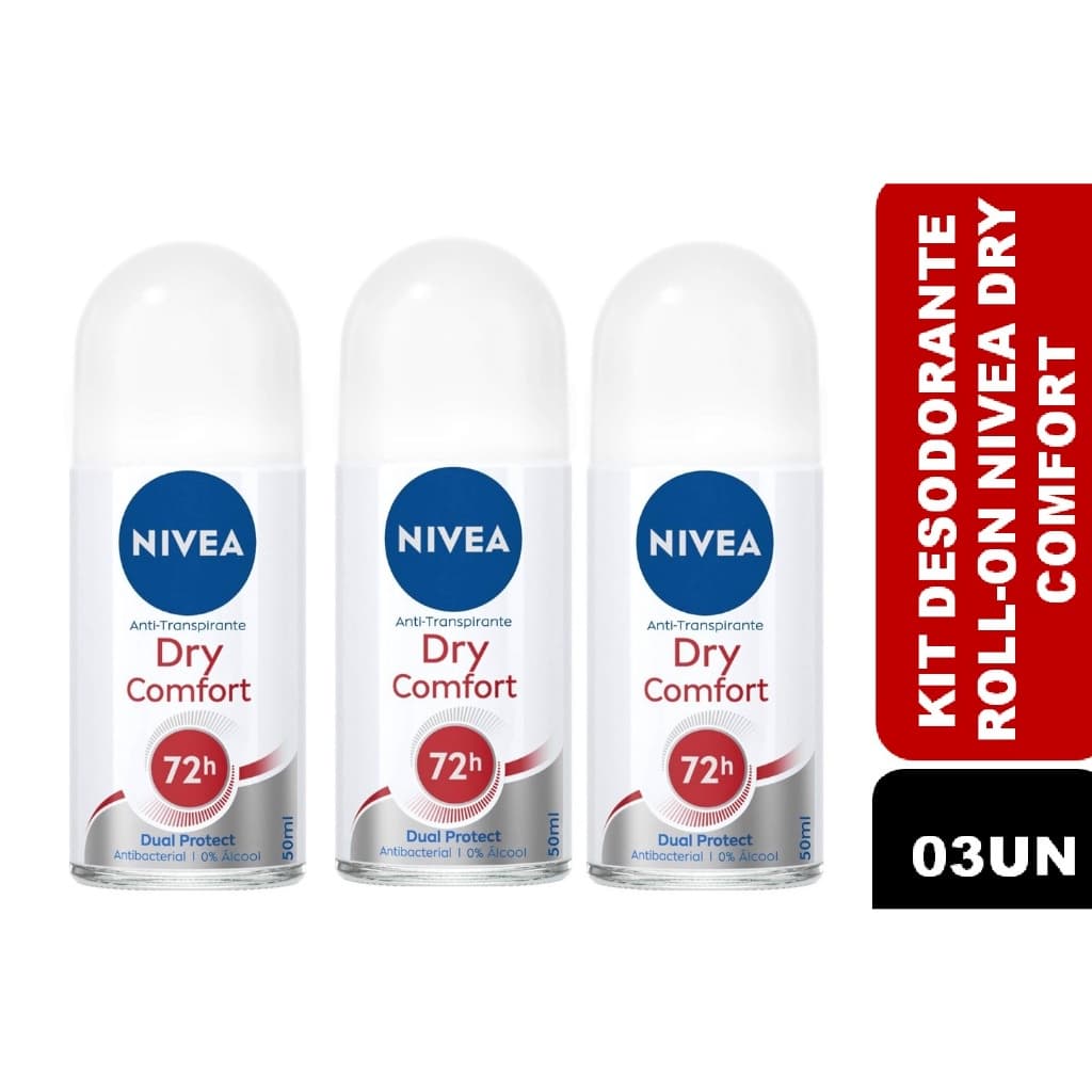 Kit 03un Desodorante Antitranspirante Roll-On Nivea Dry Comfort 72H 50ml