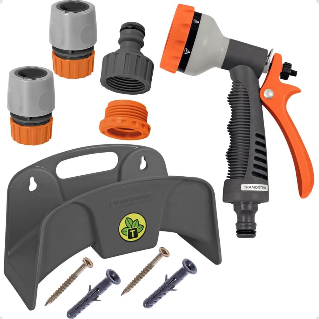 Kit Suporte Enrolador Mangueira Hidropistola Esguicho Multifunção