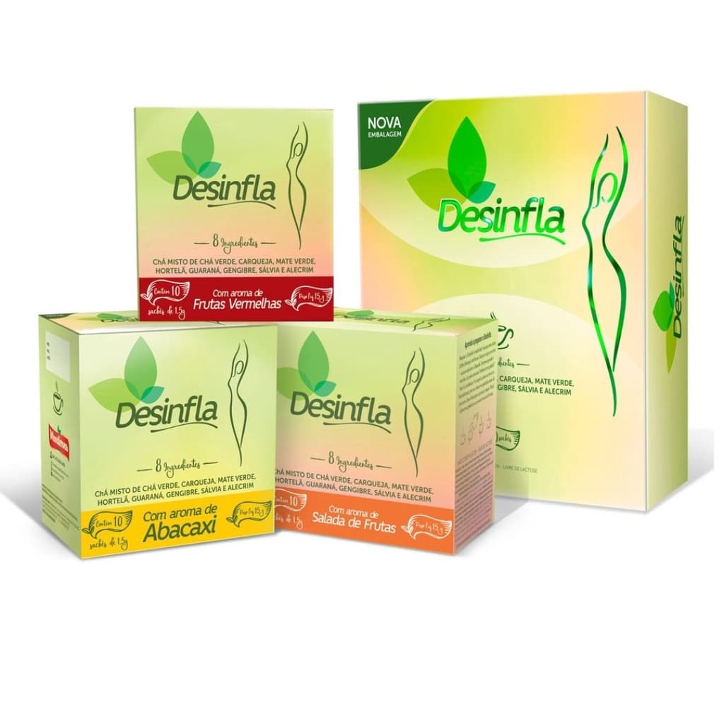 Kit Chá Desinfla - 90 sachês - 60 Tradicional + 30 Sabores 3cx com10 sachês