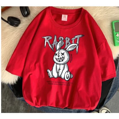 Camiseta Básica Streetwear Cool Rabbit Shoulder Coelho  Camisa Masculina 100% Algodão