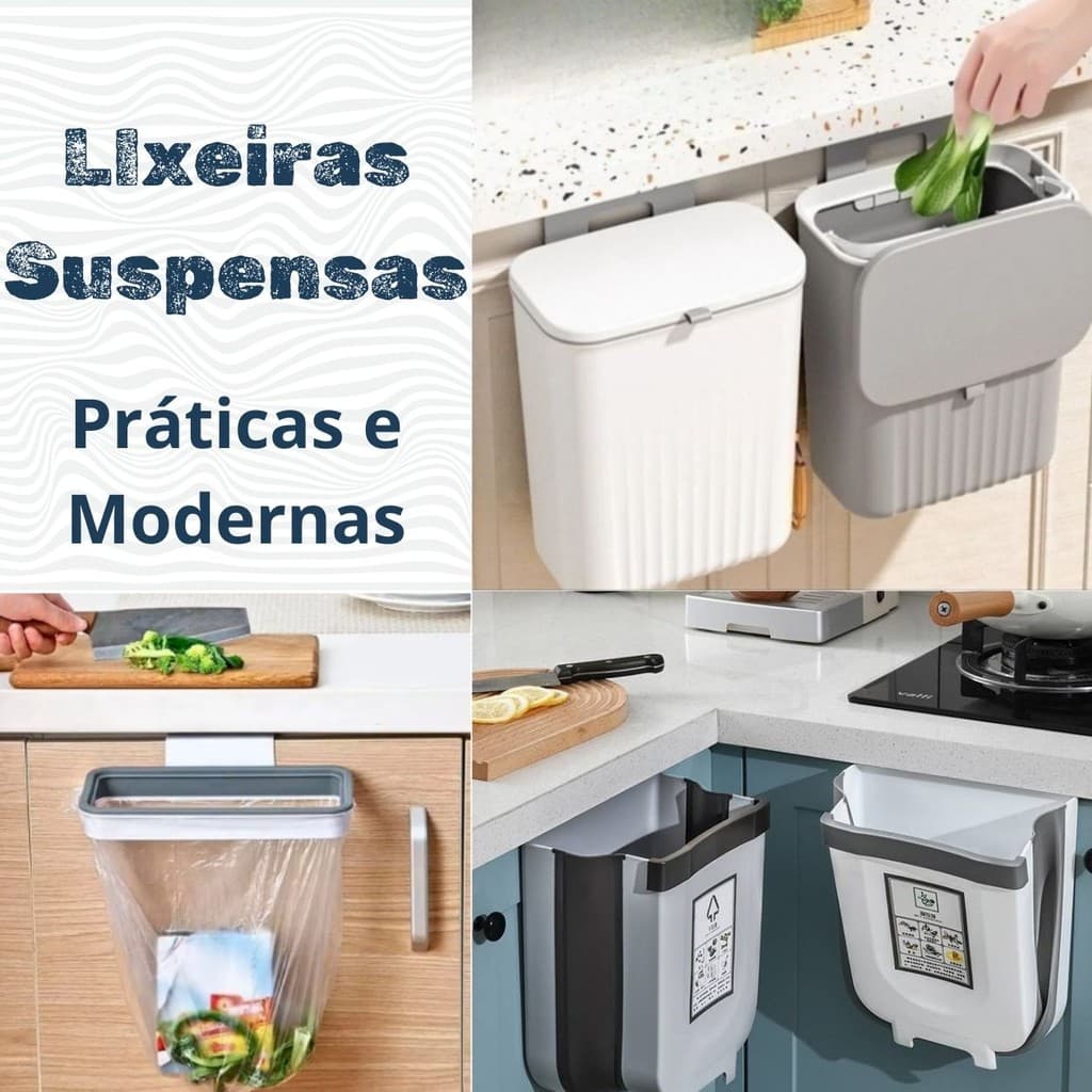 Lixeira Suspensa Acoplável Retrátil Casa Cozinha Prática Cesto Dobrável