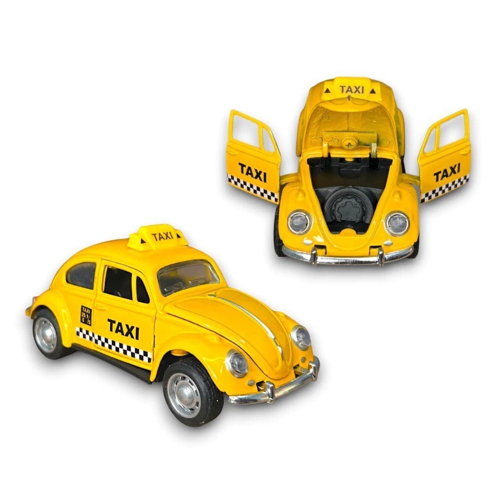 Fusca Táxi Miniatura Carrinho De Ferro Fusquinha Abre Porta Capô Fricção