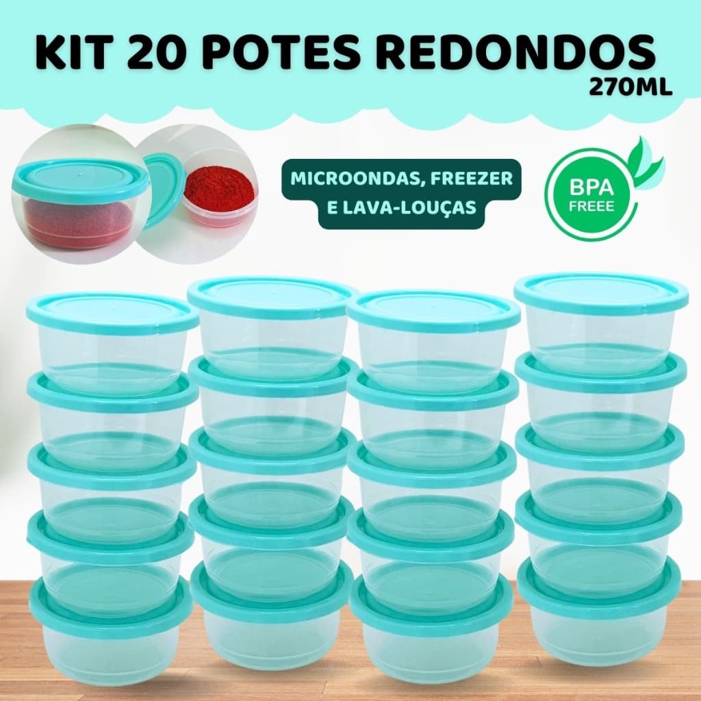 Conjunto de 20 Potes Redondos Plástico Resistente ErcaPlast Utensilios Para Casa/Cozinha