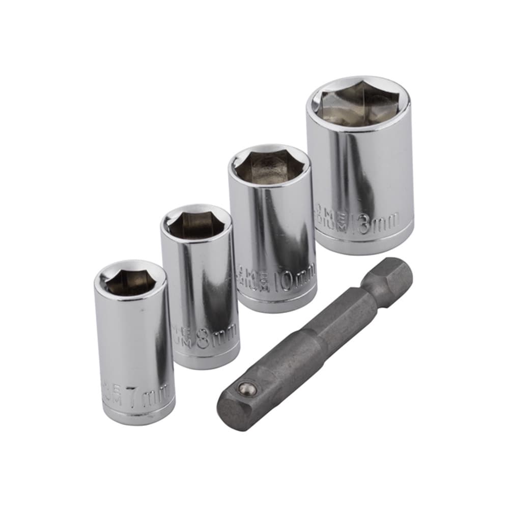 Jogo de Soquete 7, 8, 10, e 13mm e um Adaptador para Furadeira 241300 Jogo de Soquetes Wolfcraft