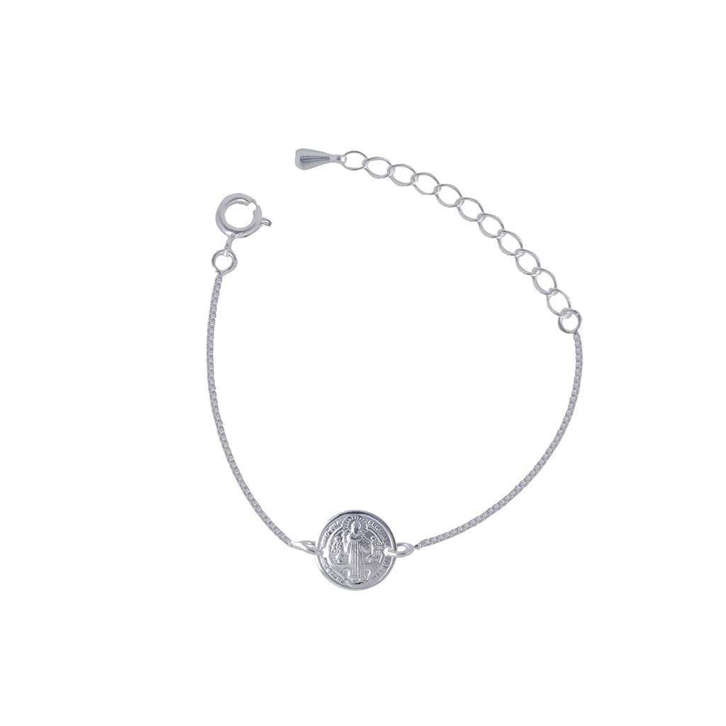 Pulseira Bracelete Medalha São Bento Folheada Prata 925 Legítima