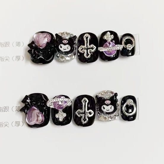 [HANDMADE] Unhas artificiais Y2K Happy Planet Kuromi Fototerapia Unhas reutilizáveis e removíveis