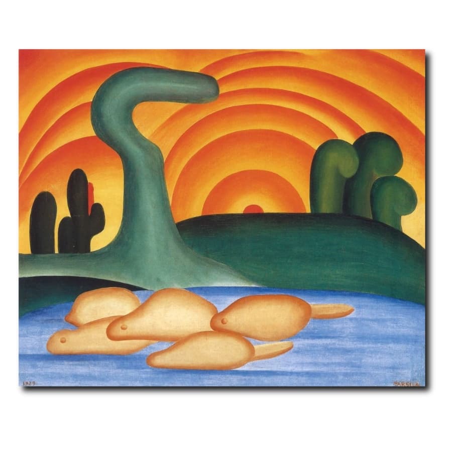 Quadro Tarsila do Amaral Sol Poente Pôr do Sol Obra de Arte Moderna em Tela Acetinada