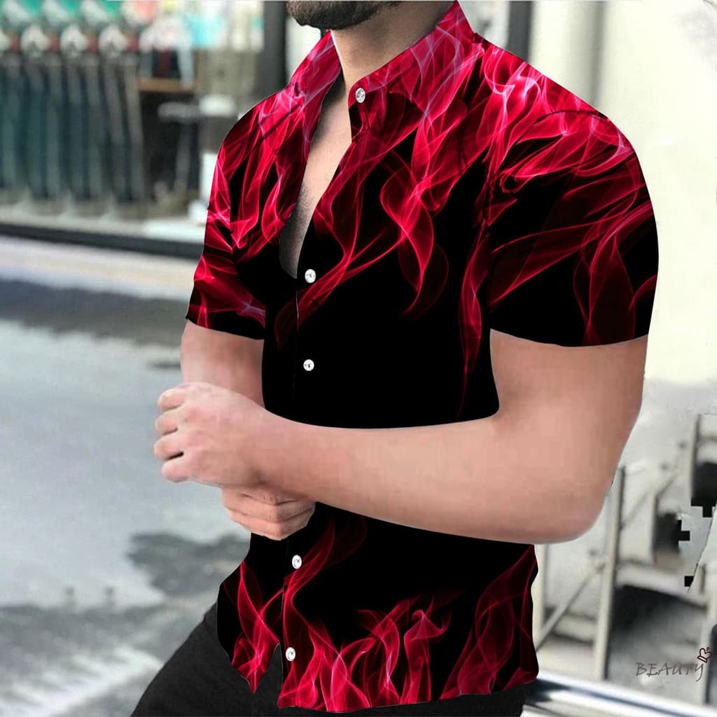 Camisas De Personalidade Botão Para Baixo Homens Tecido Respirável Cor Brilhante E Elegante