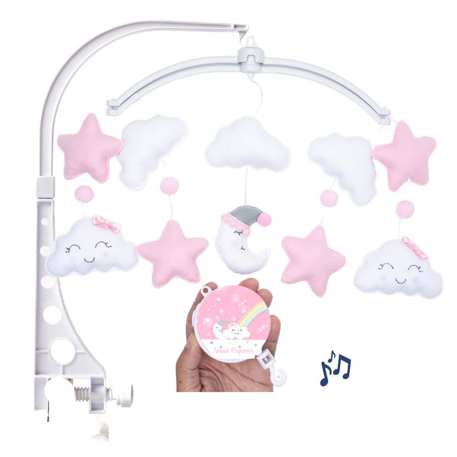 Mobile Musical e Giratório Enfeite de Berço  Carrinho Menina Chuva Benção Amor