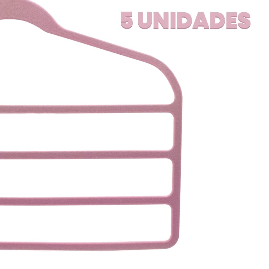 Kit 5 Cabides Veludo Rosa Slim antideslizantes para 4 calças