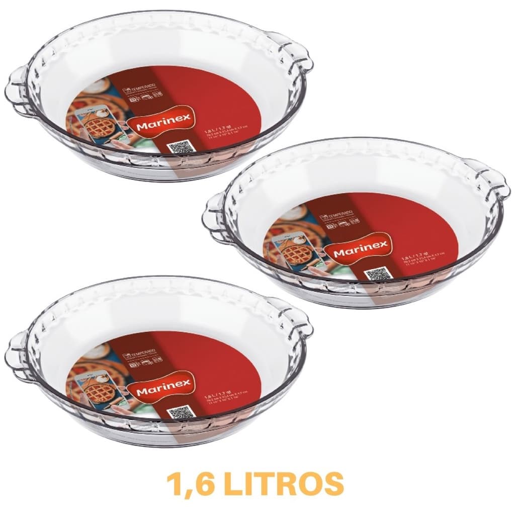 Refratário de Vidro Forma Redonda Filetada 1,6ml Marinex 3Un