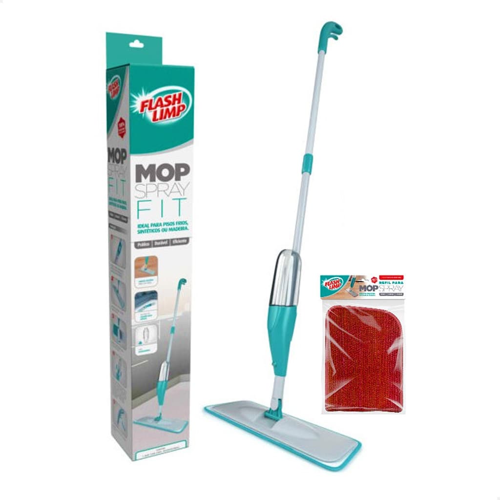 Mop Spray Fit Flash Limp Original Esfregão Limpa e Seca Microfibra Rodo Magico Reservatorio + 1 Refil
