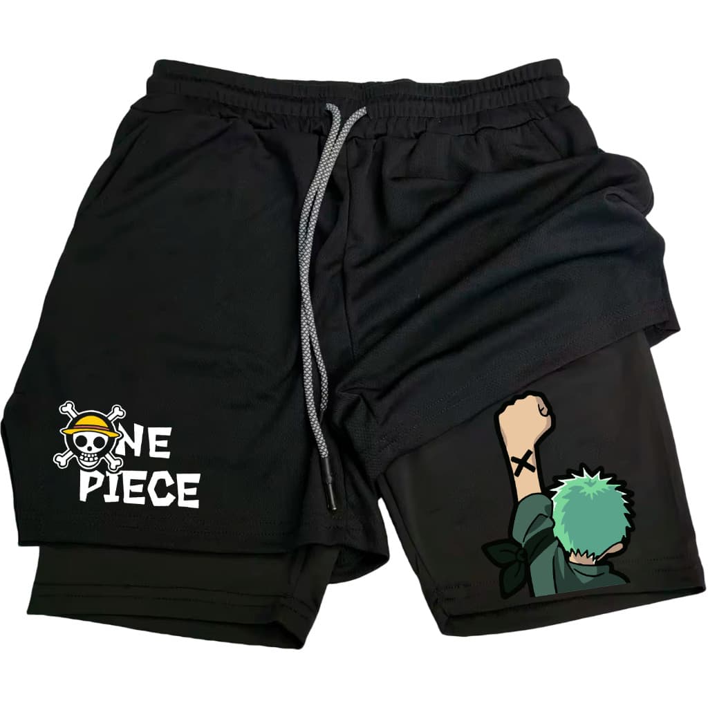 Short Compressão 2 em 1 Masculino One Piece Personagens Para Academia 3010 Moda