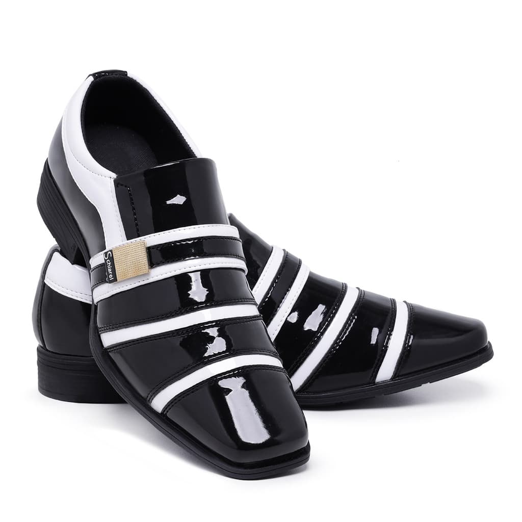 Sapato Social Oxfords Masculino Bico Quadrado Casual com Fivela Confortavel Verniz Dia a Dia