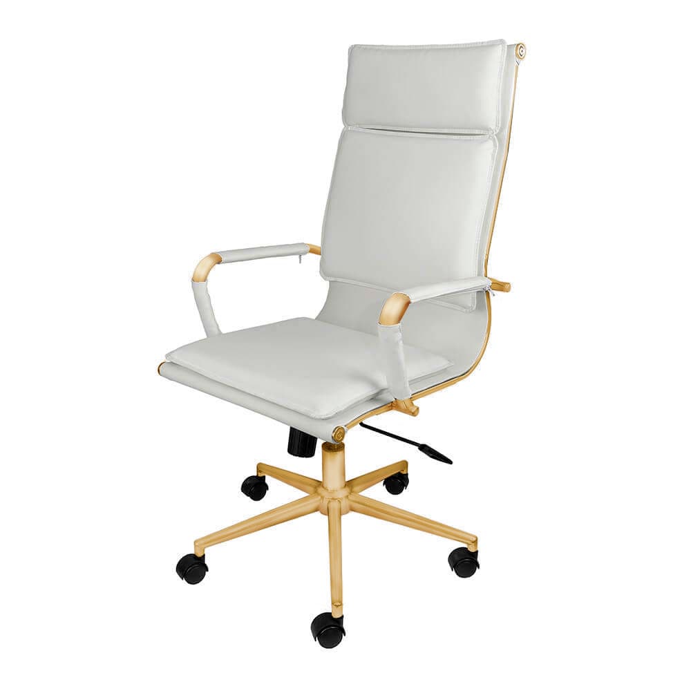 Cadeira De Escritório Giratoria Eames Soft Branca - Alta | Dourado Matte