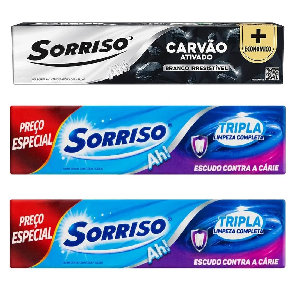 Kit Creme Dental Sorriso 180g 2un Sorriso Carvão 60g 1un