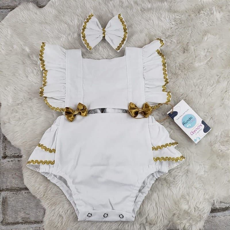 Romper Jardineira Body Bebê Ano Novo Roupa Menina Festa Fantasia
